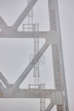 Photo for Image of Weather foggy morning steel bridge foundation ladders soft - Royalty Free Image