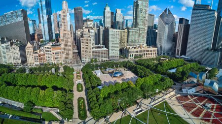 Photo for Image of Wide view of Millennium Park from above in Chicago by Cloud Gate - Royalty Free Image