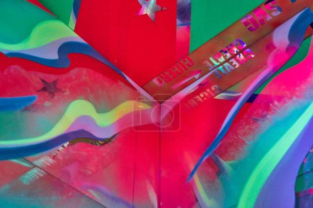 Photo for Image of Intersection of abstract art in corner of room with colorful glowing colors - Royalty Free Image