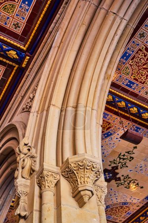 Photo for Image of Detail of limestone arches with murals on ceiling in Central Park New York City - Royalty Free Image