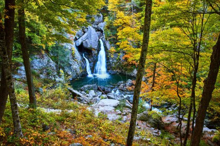 Téléchargez les photos : Image de la forêt d'automne de New York avec une cascade étonnante à côté du sentier - en image libre de droit