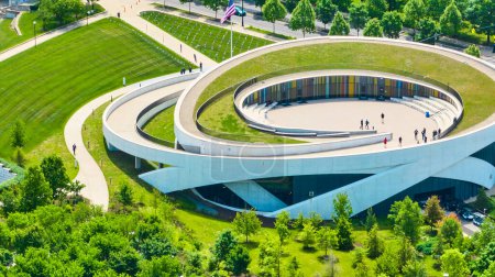 Photo for Image of People exploring the National Veterans Memorial and Museum aerial exterior of building - Royalty Free Image