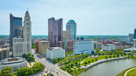 Photo for Image of Aerial summer downtown Columbus Ohio skyscrapers with Scioto River - Royalty Free Image