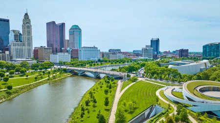 Photo for Image of Aerial wide view National Veterans Memorial and Museum with Columbus Ohio skyline - Royalty Free Image