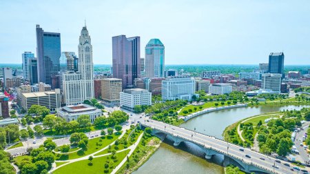 Photo for Image of Green parks and bridge with downtown view of Columbus Ohio aerial - Royalty Free Image