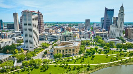 Photo for Image of Downtown Columbus Ohio AEP to LeVeque Tower aerial shot - Royalty Free Image