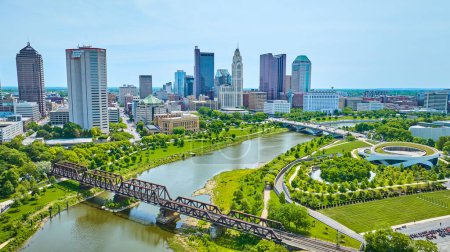 Photo for Image of Scioto River dividing Columbus Ohio city aerial - Royalty Free Image