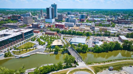 Photo for Image of Aerial wide view of Fort Wayne with Wells Street Bridge to Promenade Park and The Landing - Royalty Free Image
