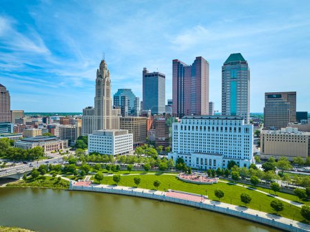 Photo for Image of Columbus Ohio downtown aerial in summer with skyscrapers and main buildings - Royalty Free Image