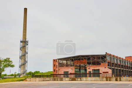 Photo for Image of Rastin Observation Tower and Schnormeier Event Center abandoned factory in Aerial Foundation Park - Royalty Free Image