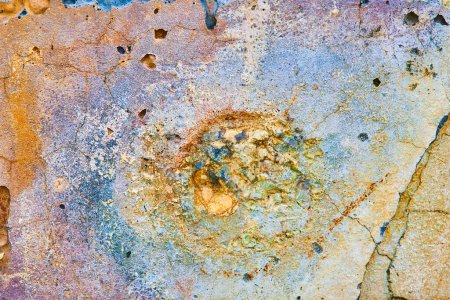 Foto de Imagen de minúsculos fragmentos de vidrio azul incrustados en concreto explosivo químico con remolinos azules y púrpuras - Imagen libre de derechos