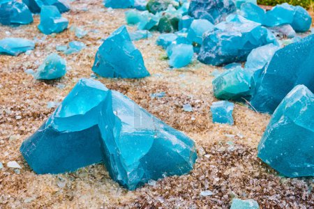 Photo for Image of Clear glass fragments with large hunks of sky blue and turquoise mounds of broken glass - Royalty Free Image