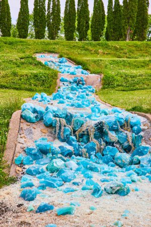 Photo for Image of Magical turquoise glass road leading to line of hedge trees - Royalty Free Image