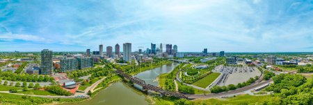 Photo for Image of Aerial panorama wide view of Columbus Ohio with distant skyscrapers - Royalty Free Image