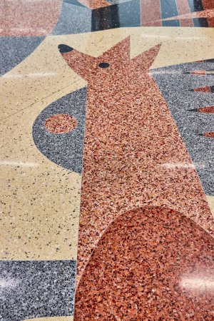 Photo for Image of Abstract fox or wolf with crescent moon terrazzo flooring art - Royalty Free Image