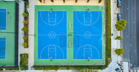 Image of Downward aerial over Margaret S Hayward Basketball Courts