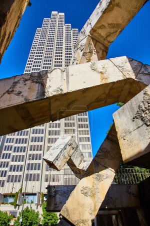 Foto de Imagen de Vaillancourt Escultura de fuente con bloques de hormigón texturizado frente al rascacielos - Imagen libre de derechos