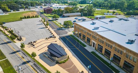 Photo for Image of Aerial ACD Automobile Museum entrance with parking lots on bright sunny day - Royalty Free Image