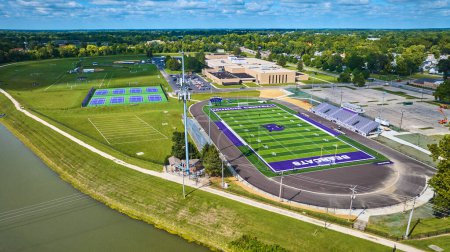 Photo for Image of Muncie Central and Indiana Early College High School football field and tennis courts aerial - Royalty Free Image