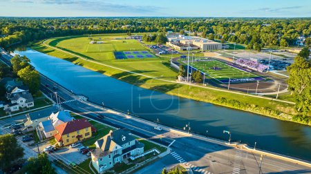 Photo for Image of Neighborhood, White River, and Muncie Central and Indiana Early College High School aerial - Royalty Free Image