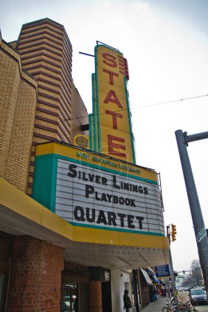 Photo for Step back in time at the historic State Theater in Ann Arbor, Michigan. Its vintage marquee proudly announces Silver Linings Playbook and Quartet as the must-see films. - Royalty Free Image