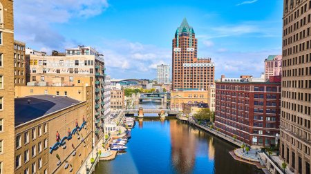 Photo for Aerial View of Vibrant Milwaukee Cityscape with Scenic River and Eclectic Architecture, 2023 - Royalty Free Image