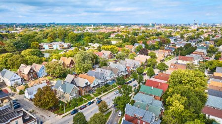 Photo for Aerial View of Peaceful Suburban Neighborhood in Milwaukee, Wisconsin Captured by DJI Mavic 3 Drone - Royalty Free Image