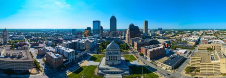Photo for Sunny Panoramic Aerial View of Indianapolis Skyline, Downtown and Indiana War Memorial, Captured by Drone - Royalty Free Image