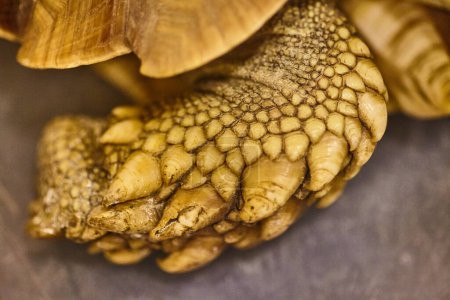 Foto de Primer plano de un pie de tortuga mostrando escalas y garras detalladas, Comic Con 2017, Indiana - Imagen libre de derechos