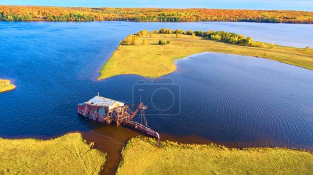 Aerial View of an Abandoned Dredge in Autumn Hues, Michigan, 2017