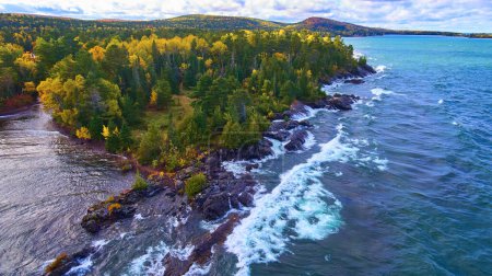 Aerial View of Autumn Colors and Rugged Coastline at Copper Harbor, Michigan