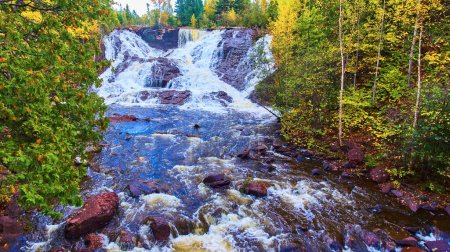 Vibrant Autumn Waterfall at Eagle Harbor, Michigan Captured by Drone, 2017