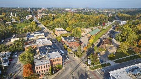 Photo for Aerial View of Ypsilanti, Michigan in Early Autumn Showing Vibrant Fall Colors and Historical Architecture - Royalty Free Image