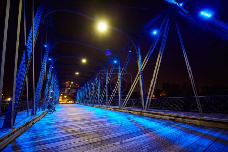 Illuminated Bridge in Fort Wayne, Indiana - Nighttime Long Exposure of Light Painting and Steel Wool Sparks