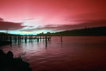 Serene Twilight at Houghton Dock, Michigan - Vibrant Sunrise Reflects on Calm Water, Fall 2017