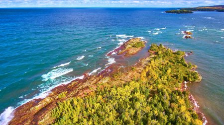 Aerial View of Lush Peninsula in Lake Superior, Michigan Captured by Drone in Fall 2017