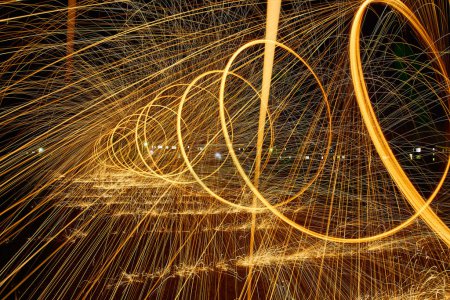 Vibrant Steel Wool Light Painting in Fort Wayne, Indiana, Showcasing Energy and Creativity in Long Exposure Shot, 2017