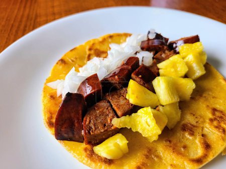 Téléchargez les photos : Taco gastronomique à la viande grillée et à l'ananas à Fort Wayne, Indiana - Une délicieuse fusion de sucré et salé - en image libre de droit