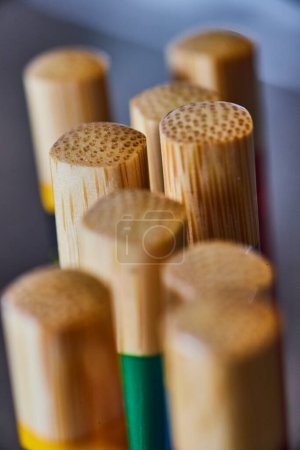 Umweltfreundliche Bambusstäbchen, eine künstlerische Makroexponierung aus Indiana, die nachhaltiges Essen fördert