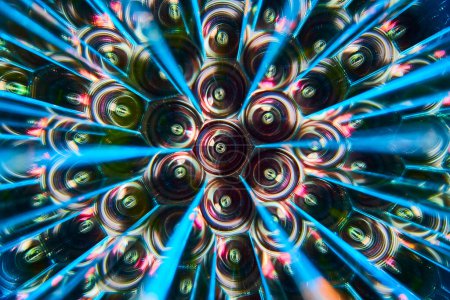 Kaleidoscopic light refraction through cylindrical objects, creating a vivid vortex of colors in Fort Wayne, Indiana.