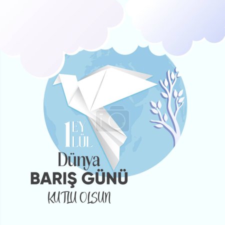 Ilustración de Dunya Baris Gunu kutlu olsun ozel tasarim. Traducción: Feliz Día Mundial de la Paz diseño especial. Ilustración - Imagen libre de derechos