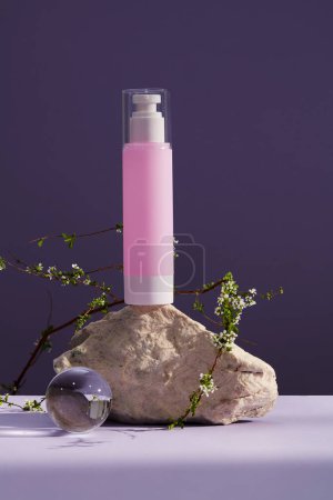 Photo for Cosmetic bottle product mockup set concept brand on purple background - Royalty Free Image