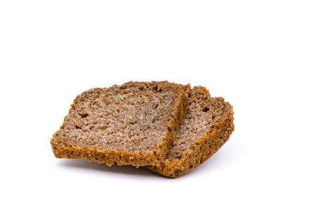 Photo for Two slices of healthy, organic bread with lots of fiber isolated against a white background as a studio shot - Royalty Free Image
