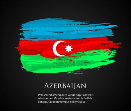 Illustration for Vector template Illustration Azerbaijan flag Eurasia country red white green blue brush paint watercolor hand drawn stroke and texture. Grunge vector isolated on black background - Royalty Free Image
