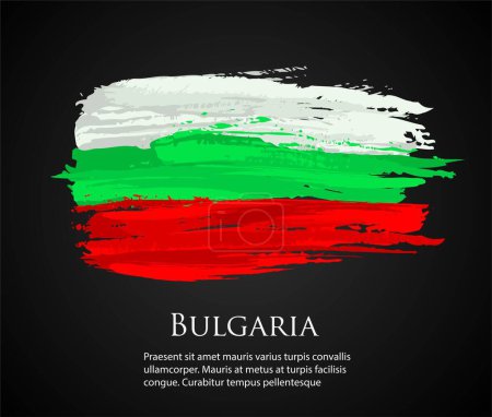 Téléchargez les illustrations : Modèle vectoriel Illustration Bulgarie drapeau Europe pays rouge blanc vert pinceau peinture aquarelle trait dessiné à la main et la texture. Vecteur Grunge isolé sur fond noir - en licence libre de droit