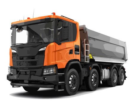 Ilustración de Icono vector plantilla gráfico diseño estilo concepto moderno blanco fondo blanco acarreo naranja diesel carga aislada volquete camión máquina trabajo seguridad camión remolque - Imagen libre de derechos