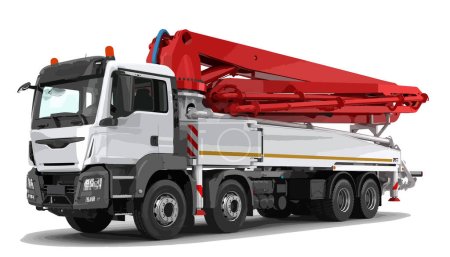 Illustration for Truck concrete pump isolated art design vector template white red background modern 3d realistic - Royalty Free Image