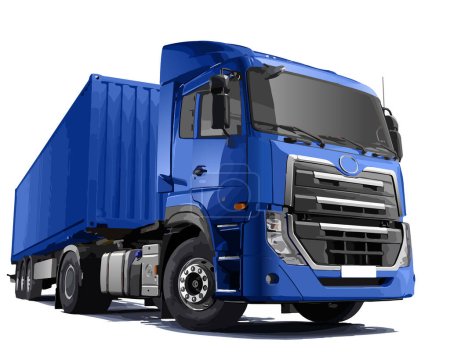 Ilustración de Arte azul 3d gran potencia camión cabeza camión diseño contenedor semi caja remolque carga auto camino hombre icono símbolo signo tecnología gráfico realista vector aislado blanco fondo - Imagen libre de derechos