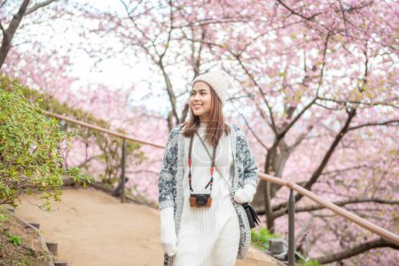 Photo for Attractive woman is enjoying  with  Cherry Blossom in Matsuda , Japan - Royalty Free Image
