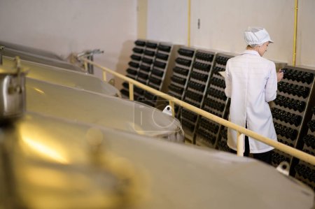 Professioneller Winzer kontrolliert Weinherstellungsprozess und Qualität in der Kellerei-Fabrik